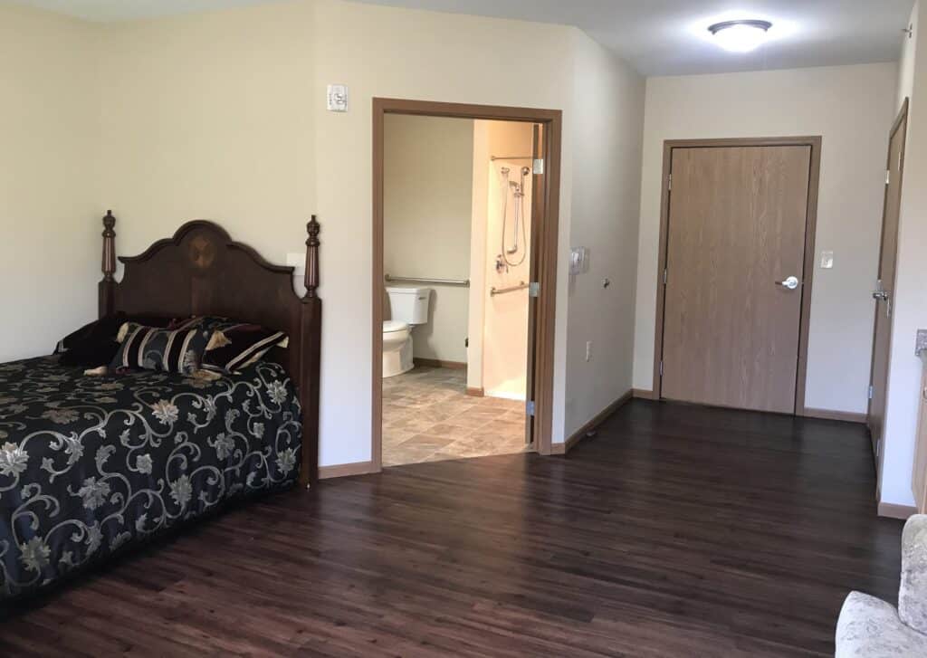Memory Care Studio Apartment - Bedroom/Bathroom
