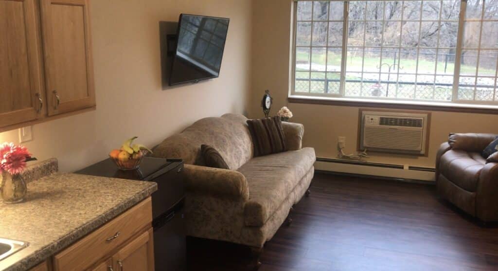 Memory Care Studio Apartment - Living Room